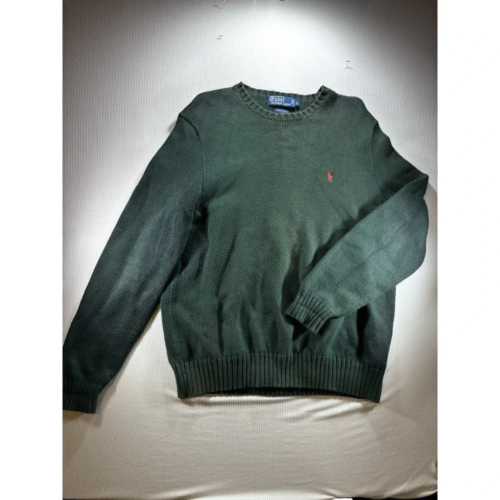 Vintage Polo Ralph Lauren Sweater Men L Green 100% Cotton 1990s Sweater Polo